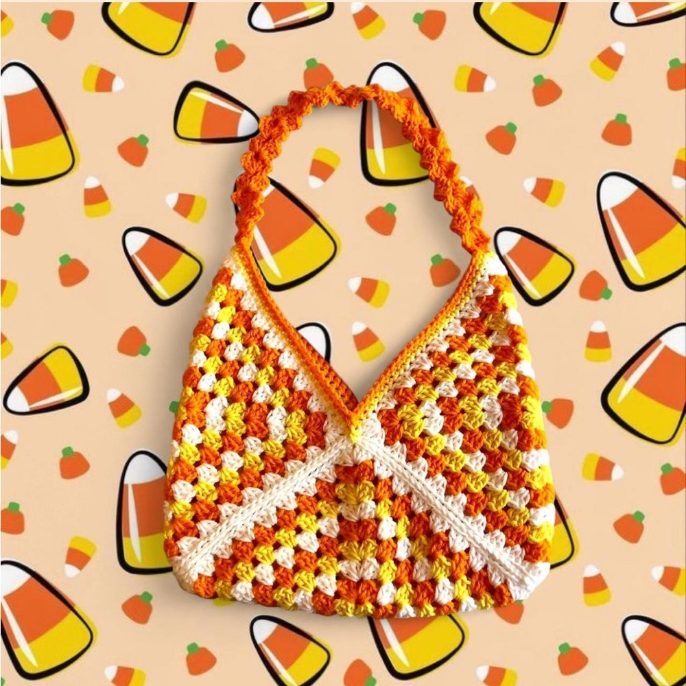 crochet granny square candy corn themed shoulder bag/purse
